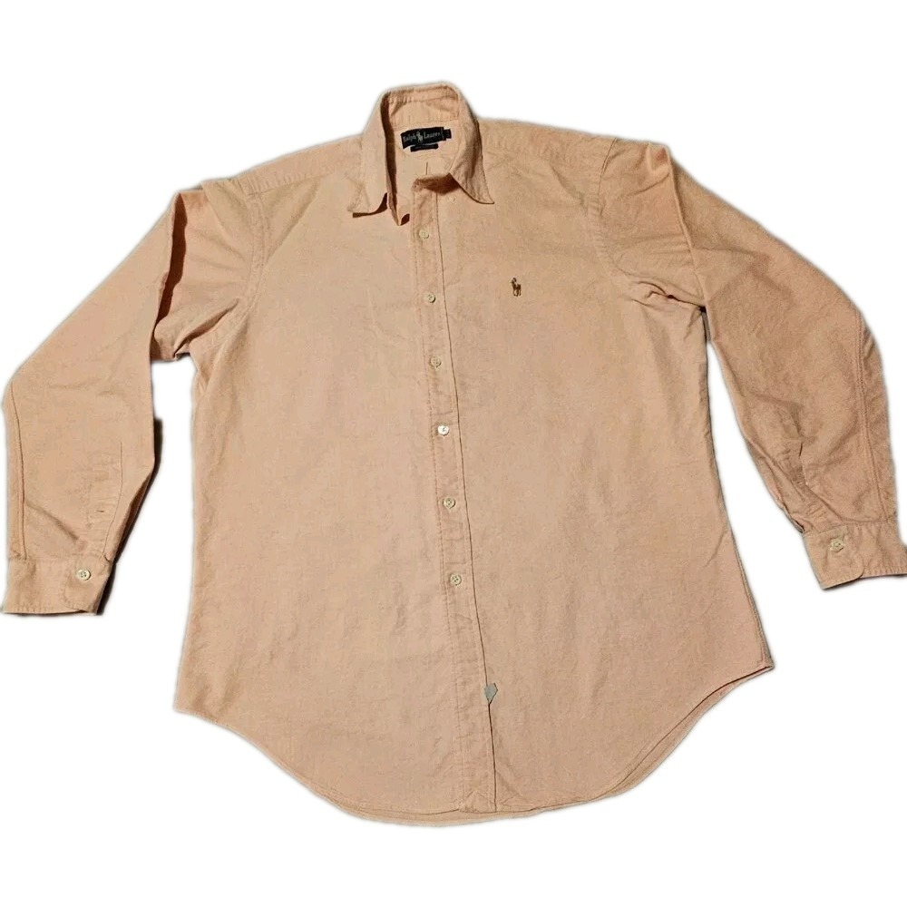 Ralph Lauren 100% Cotton Pink Salmon Long Sleeve Oxford Mens Size 16 1/2 - 35